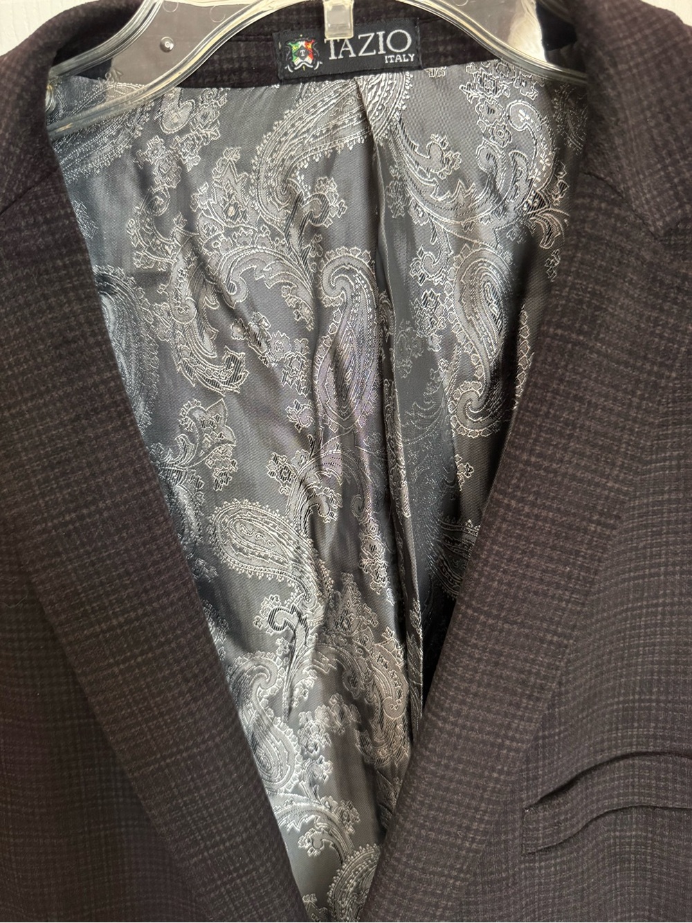Tazio Italy Men's Brown Micro Check Sport Coat Blazer 46L Paisley Lined - Picture 10 of 15